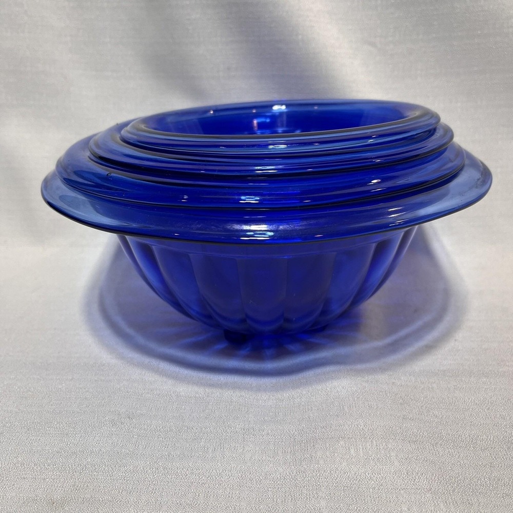 VTG Nest Of 4 Hazel Atlas PILLAR OPTIC Cobalt Blue Mixing Bowl Set